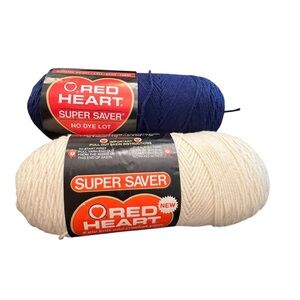 Mixed Lot Of 2 Skeins Red Heart‎ Yarn Aran White Soft Navy 1.01 Oz Total Acrylic